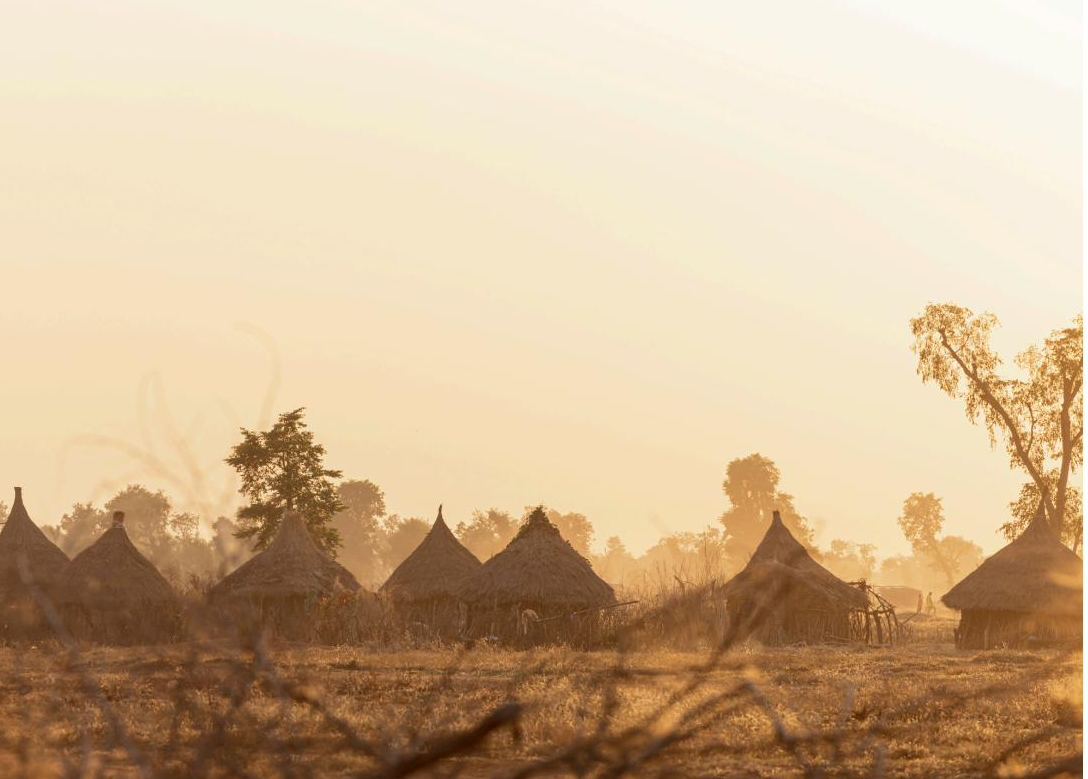 A village at dusk in Northeast Africa