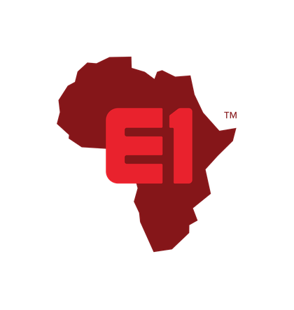 The Empower One Africa mark in Rust: the continent of Africa holding the E1 badge