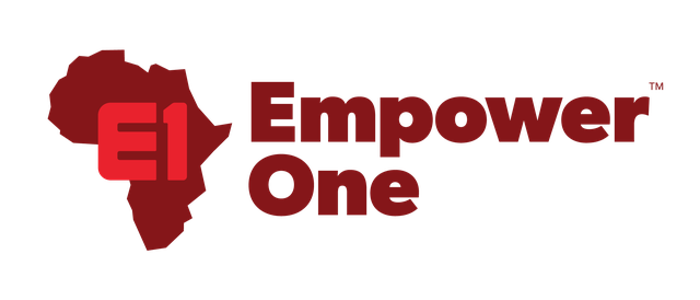 Empower One primary lockup in Rust: the Africa mark beside the Empower One name